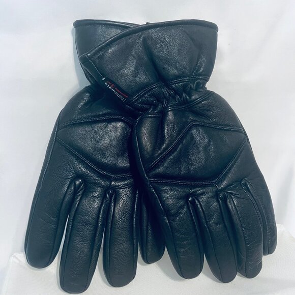 Thinsulate 3M Black Soft Leather Fitted Wrist Gloves-Men's-Black Lined-Hooked - Picture 2 of 12